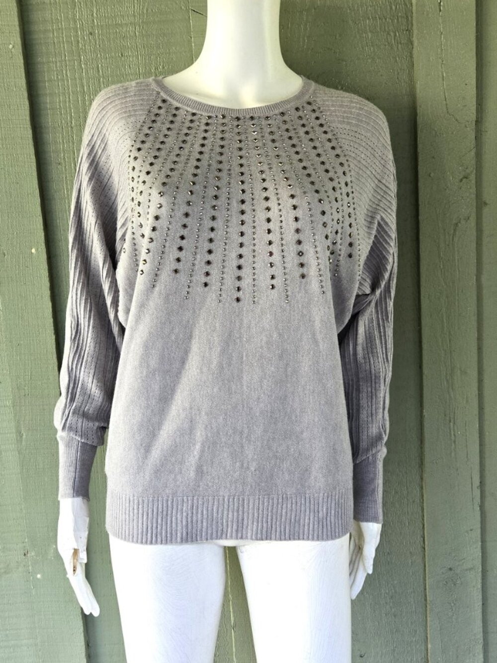 NWT LIV Milano Gray Studded Knit Sweater XS